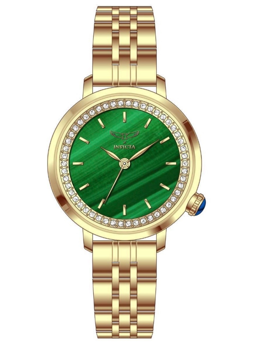 Invicta Gold-Tone Bracelet Watch with Green Dial and Crystal Accents